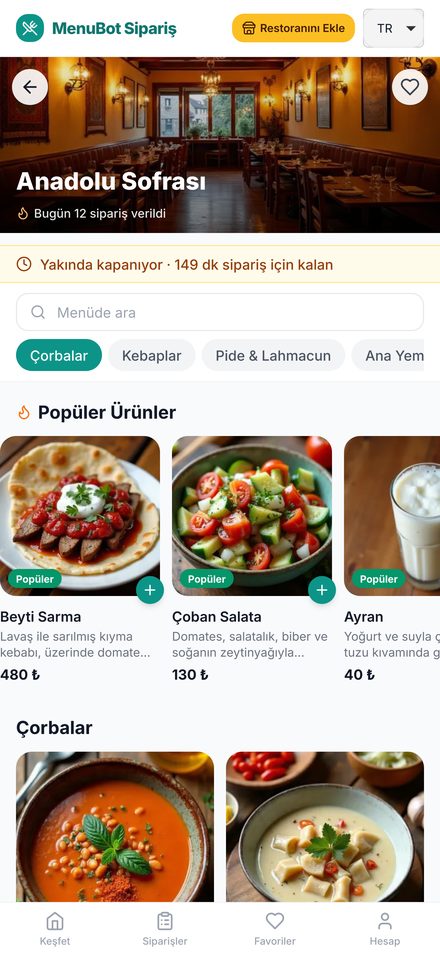 MenuBot Order menu (demo data)