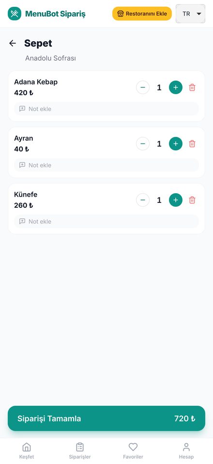 MenuBot Order sepet (demo verisi)